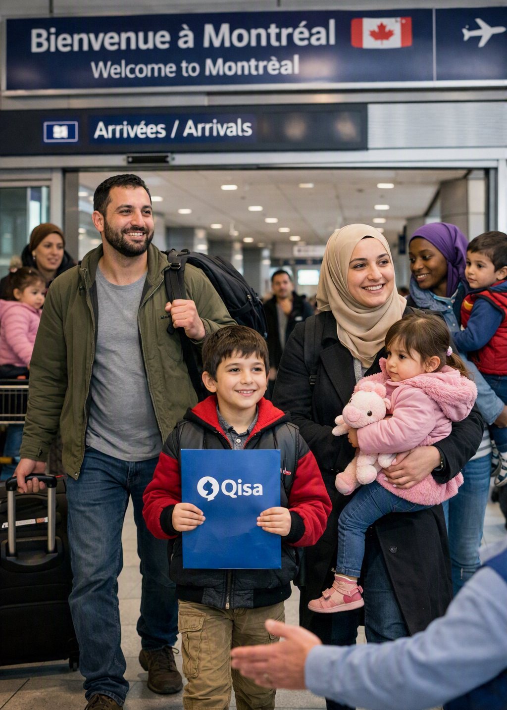 Famille arrivant à Montréal